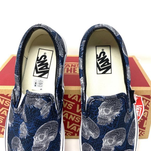 VANS Women Size VN0A33TB9IB Classic Slip On Wireframe Skull Black Canvas Sneaker - Picture 6 of 10